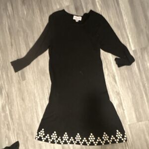 Jessica H Black & White Beaded Knee Length A-Line Dress Size M